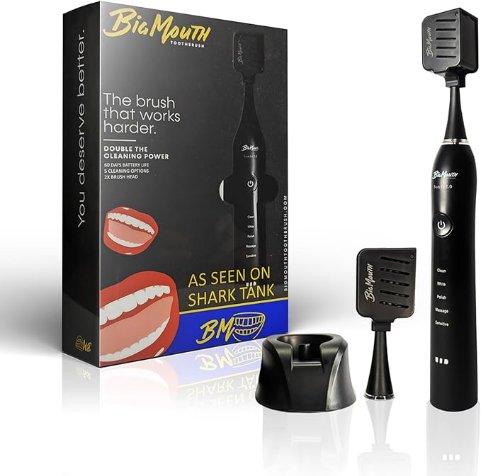Big Mouth Sonic 2.0 Black toothbrush with its box and accessories